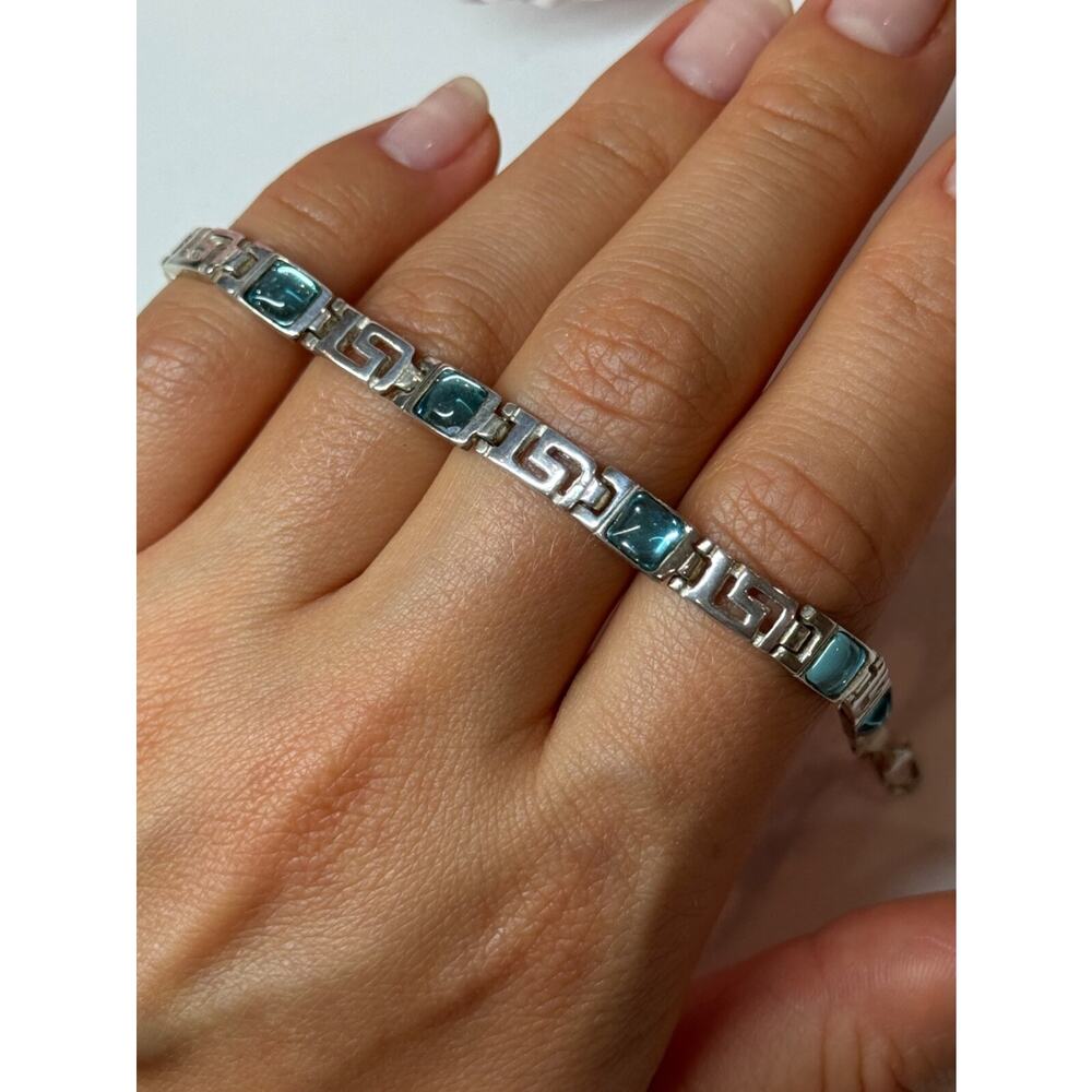 925 Sterling Silver Bracelet Aquamarine Length 7.5 in